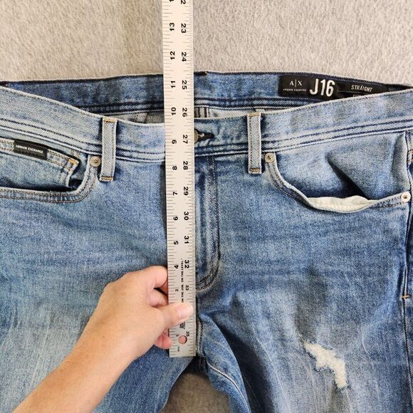 Armani Exchange Jeans Mens 31X30 Blue J16 Straight Distressed Slim Fit AX - Picture 12 of 16